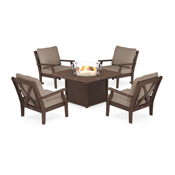 Braxton 5-Piece Deep Seating Conversation Set with Fire Pit Table