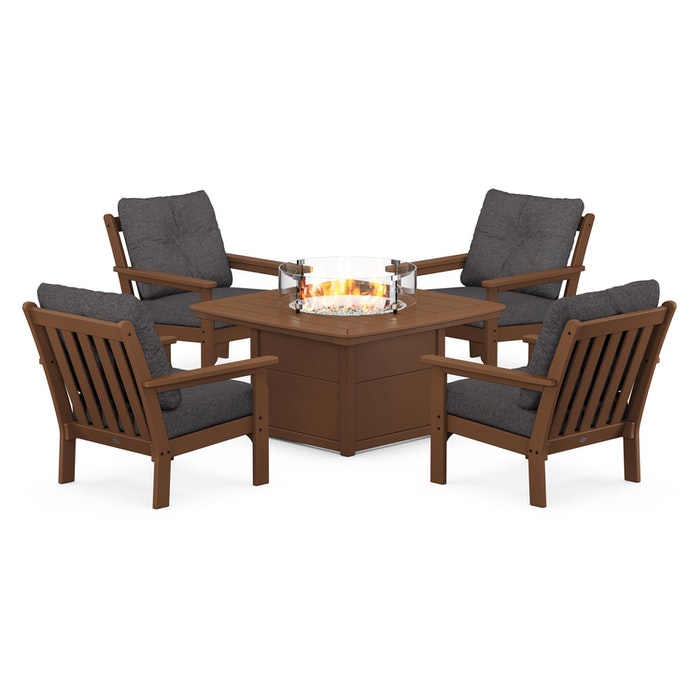 Vineyard 5-Piece Conversation Set with Fire Pit Table