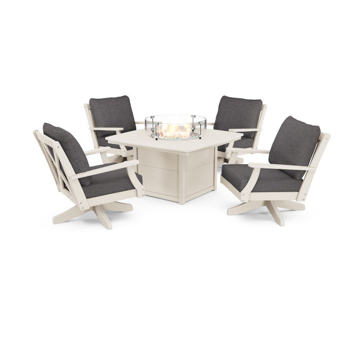 Braxton 5-Piece Deep Seating Swivel Conversation Set with Fire Pit Table