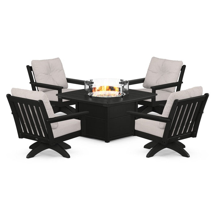 Vineyard 5-Piece Deep Seating Swivel Conversation Set with Fire Pit Table