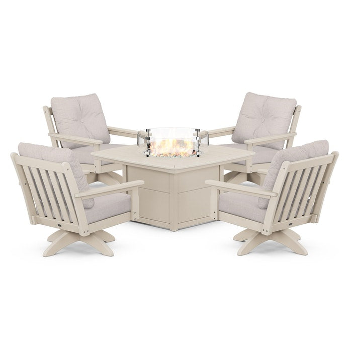 Vineyard 5-Piece Deep Seating Swivel Conversation Set with Fire Pit Table