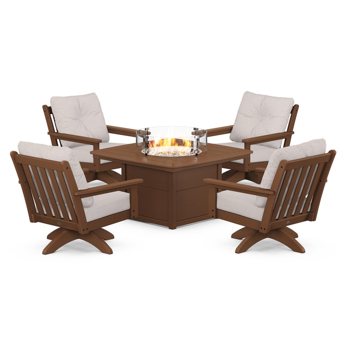 Vineyard 5-Piece Deep Seating Swivel Conversation Set with Fire Pit Table