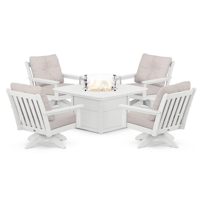 Vineyard 5-Piece Deep Seating Swivel Conversation Set with Fire Pit Table