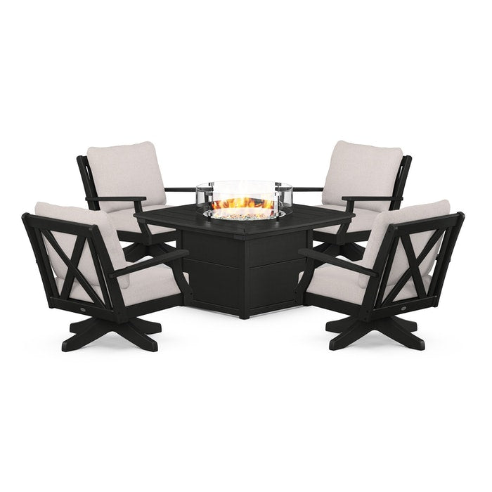 Braxton 5-Piece Deep Seating Swivel Conversation Set with Fire Pit Table