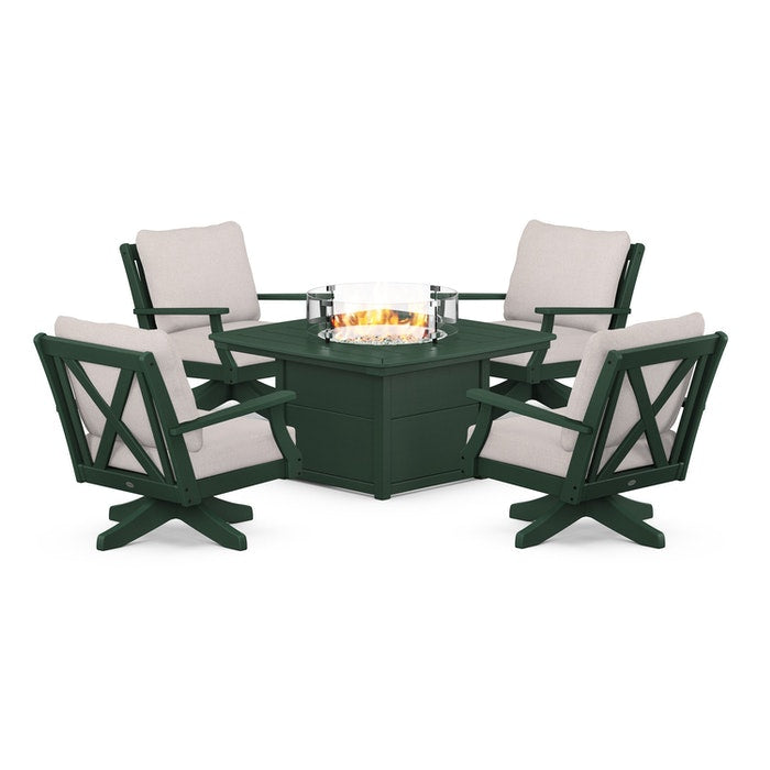 Braxton 5-Piece Deep Seating Swivel Conversation Set with Fire Pit Table