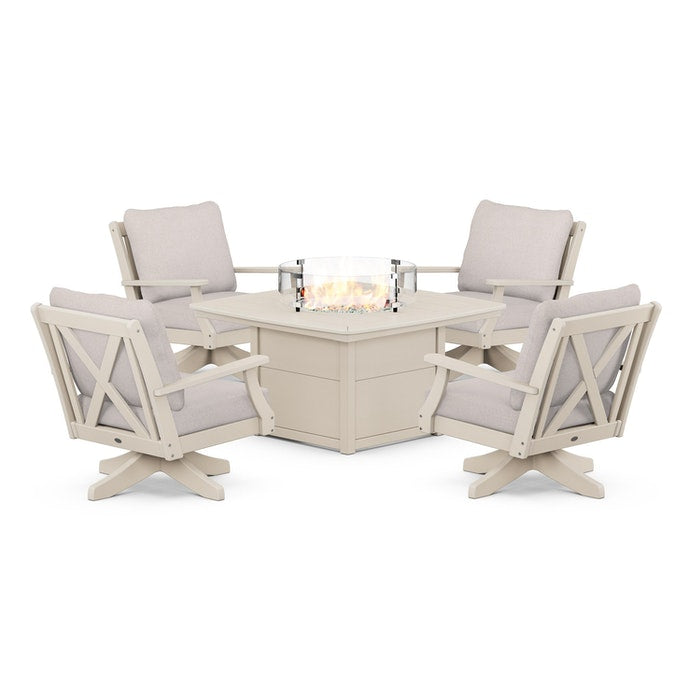 Braxton 5-Piece Deep Seating Swivel Conversation Set with Fire Pit Table