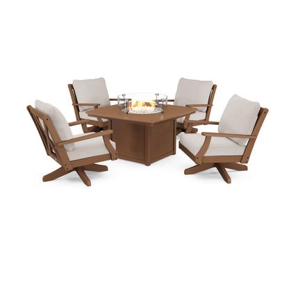 Braxton 5-Piece Deep Seating Swivel Conversation Set with Fire Pit Table