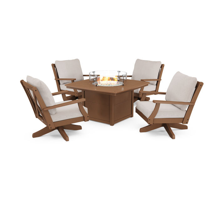 Braxton 5-Piece Deep Seating Swivel Conversation Set with Fire Pit Table