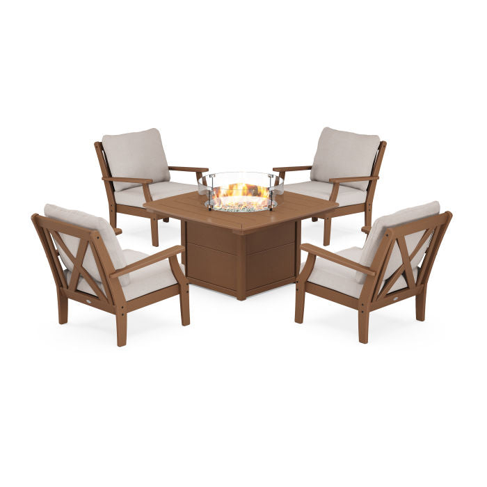 Braxton 5-Piece Deep Seating Conversation Set with Fire Pit Table