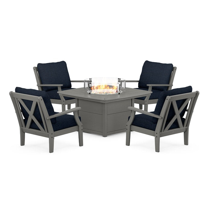 Braxton 5-Piece Deep Seating Conversation Set with Fire Pit Table