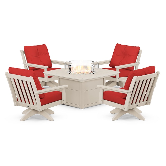 Vineyard 5-Piece Deep Seating Swivel Conversation Set with Fire Pit Table