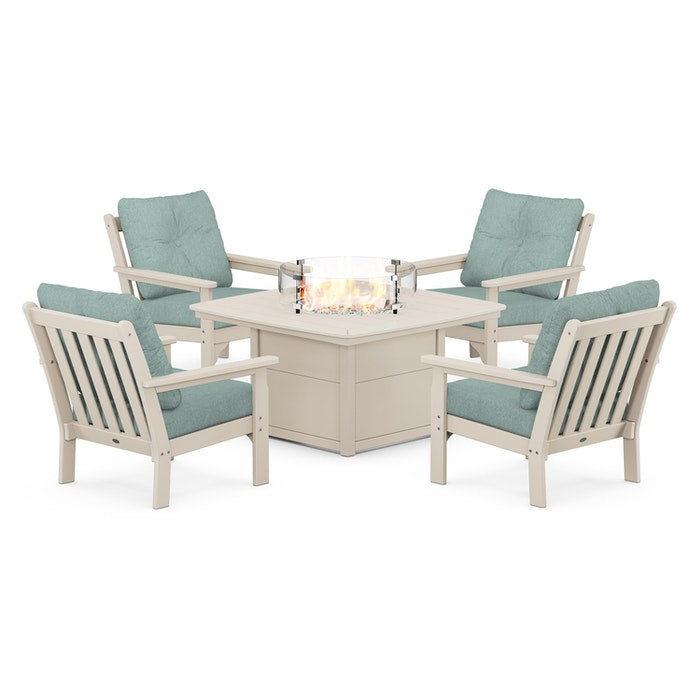 Vineyard 5-Piece Conversation Set with Fire Pit Table