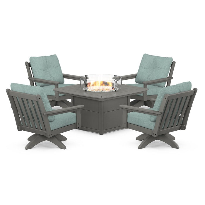 Vineyard 5-Piece Deep Seating Swivel Conversation Set with Fire Pit Table