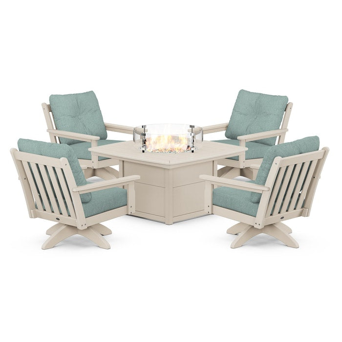 Vineyard 5-Piece Deep Seating Swivel Conversation Set with Fire Pit Table