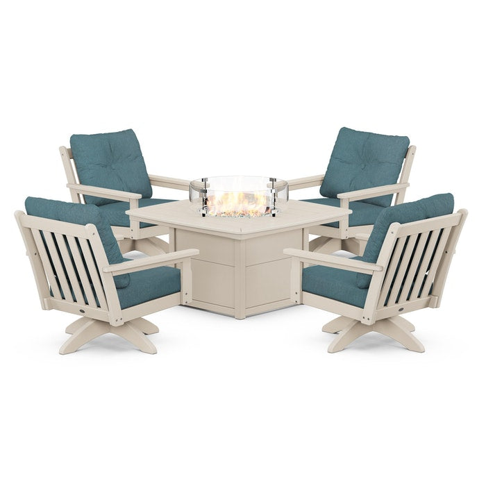 Vineyard 5-Piece Deep Seating Swivel Conversation Set with Fire Pit Table