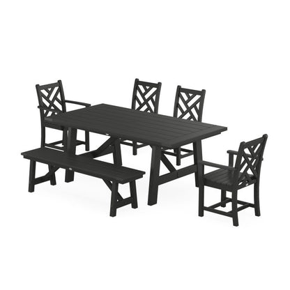 Chippendale 6-Piece Rustic Farmhouse Dining Set With Bench