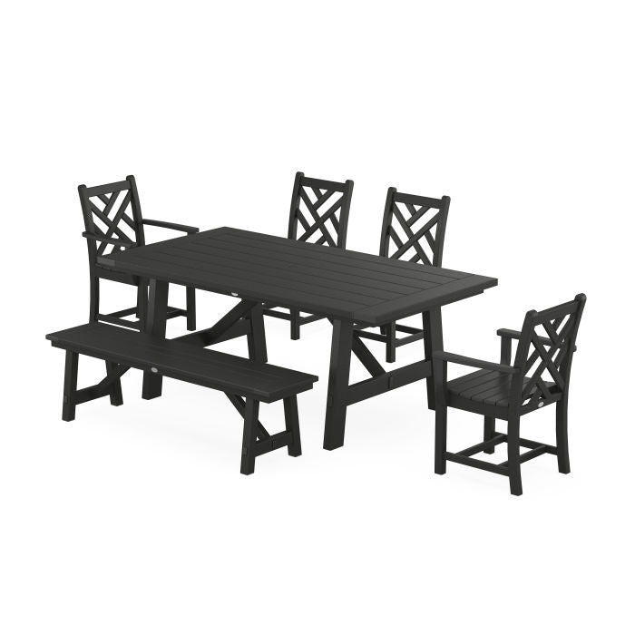 Chippendale 6-Piece Rustic Farmhouse Dining Set With Bench