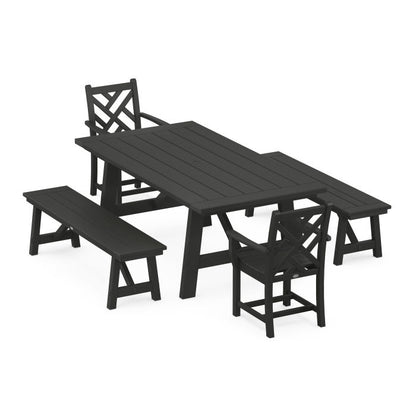 Chippendale 5-Piece Rustic Farmhouse Dining Set With Benches