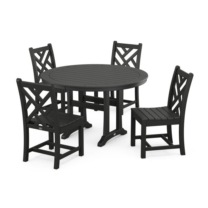 Chippendale Side Chair 5-Piece Round Dining Set With Trestle Legs