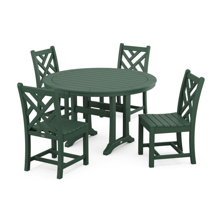 Chippendale Side Chair 5-Piece Round Dining Set With Trestle Legs