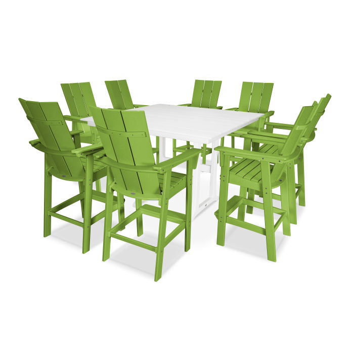 Modern Curveback Adirondack 9-Piece Farmhouse Trestle Bar Set