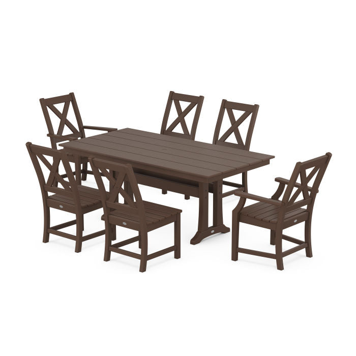 Braxton 7-Piece Farmhouse Dining Set With Trestle Legs