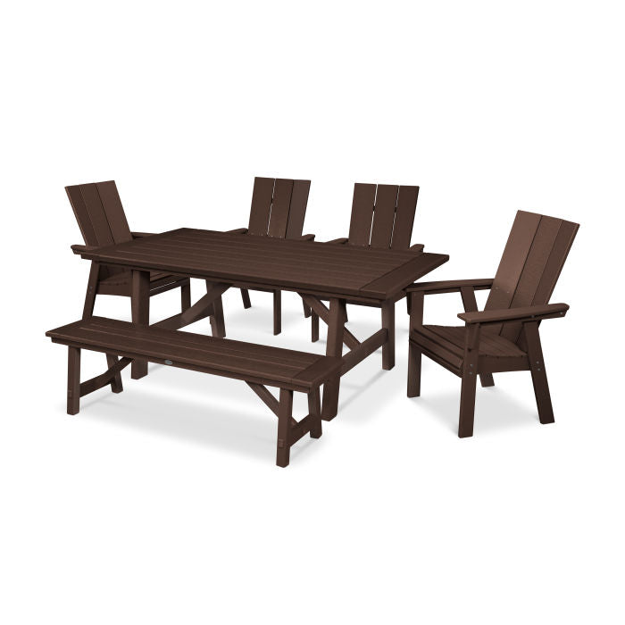 Modern Curveback Adirondack 6-Piece Rustic Farmhouse Dining Set with Bench