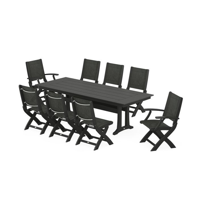 Coastal 9-Piece Folding Dining Chair Farmhouse Dining Set with Trestle Legs