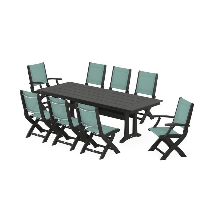 Coastal 9-Piece Folding Dining Chair Farmhouse Dining Set with Trestle Legs