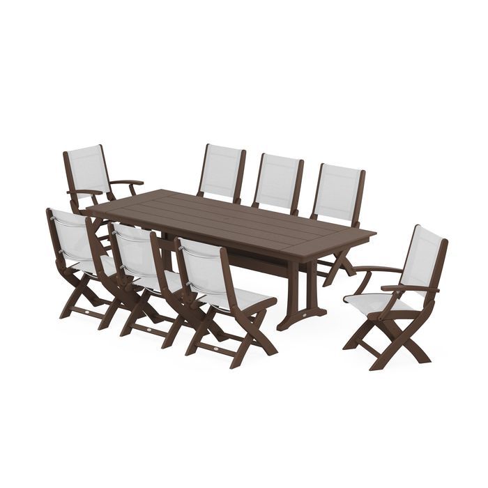 Coastal 9-Piece Folding Dining Chair Farmhouse Dining Set with Trestle Legs