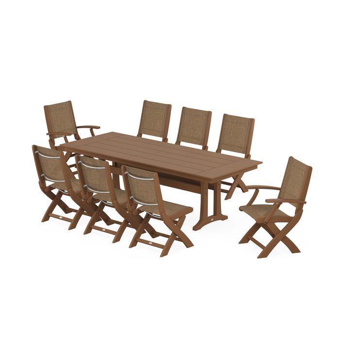 Coastal 9-Piece Folding Dining Chair Farmhouse Dining Set with Trestle Legs