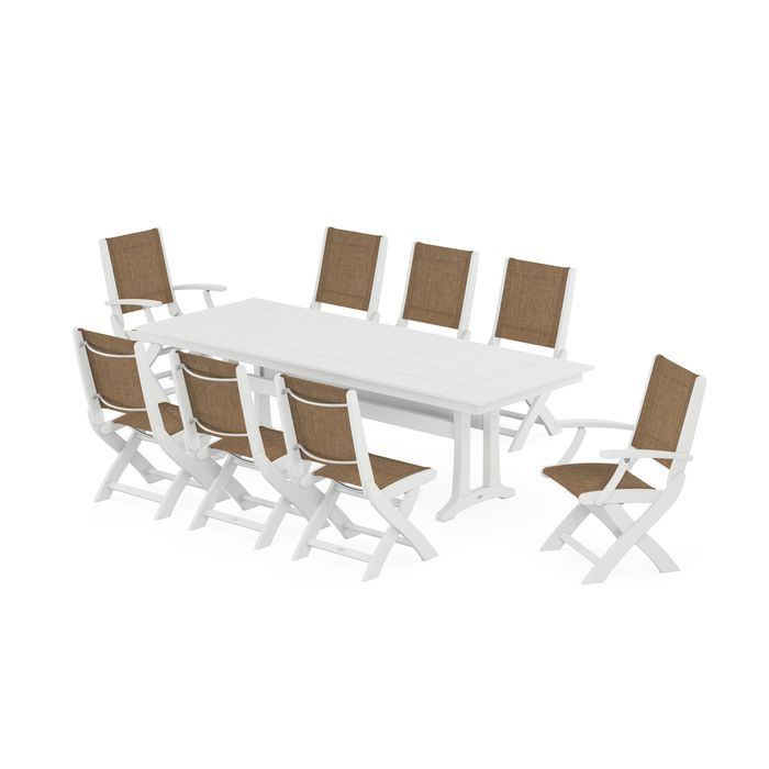 Coastal 9-Piece Folding Dining Chair Farmhouse Dining Set with Trestle Legs