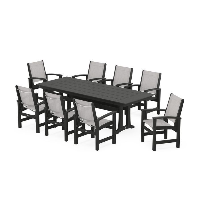 Coastal 9-Piece Farmhouse Dining Set with Trestle Legs