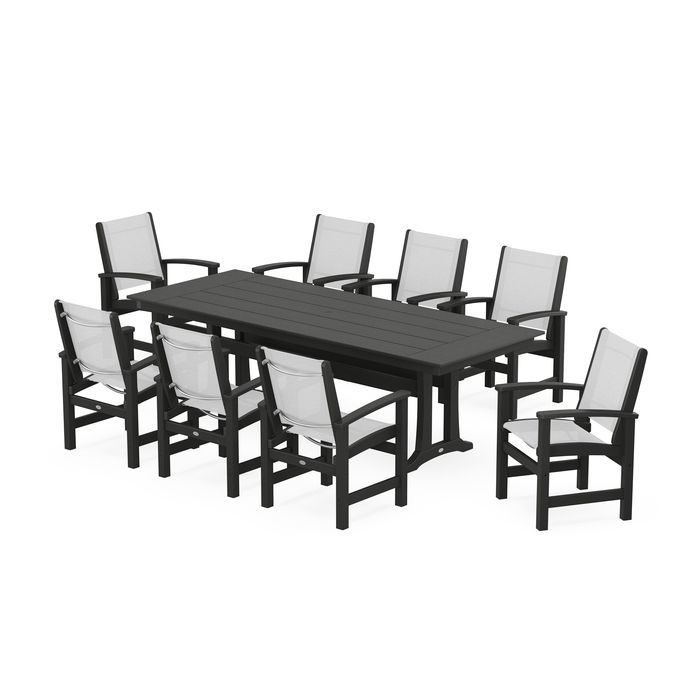 Coastal 9-Piece Farmhouse Dining Set with Trestle Legs