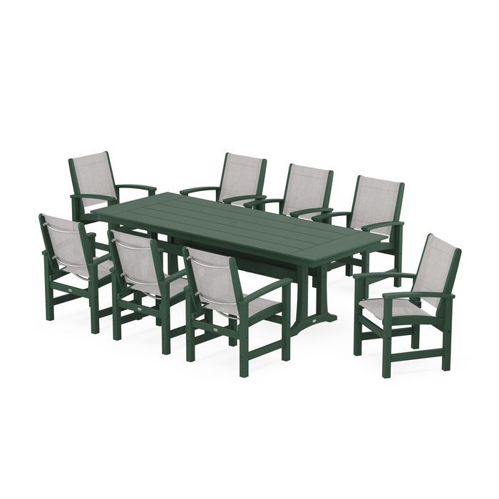 Coastal 9-Piece Farmhouse Dining Set with Trestle Legs