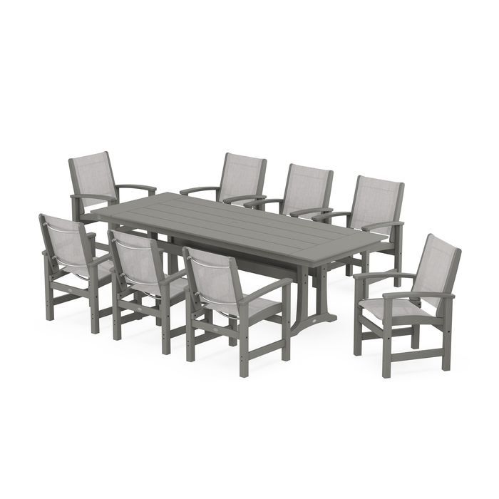 Coastal 9-Piece Farmhouse Dining Set with Trestle Legs