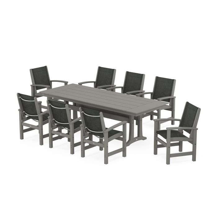 Coastal 9-Piece Farmhouse Dining Set with Trestle Legs