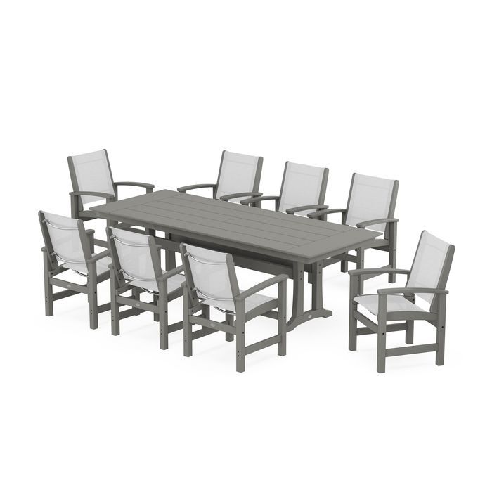 Coastal 9-Piece Farmhouse Dining Set with Trestle Legs