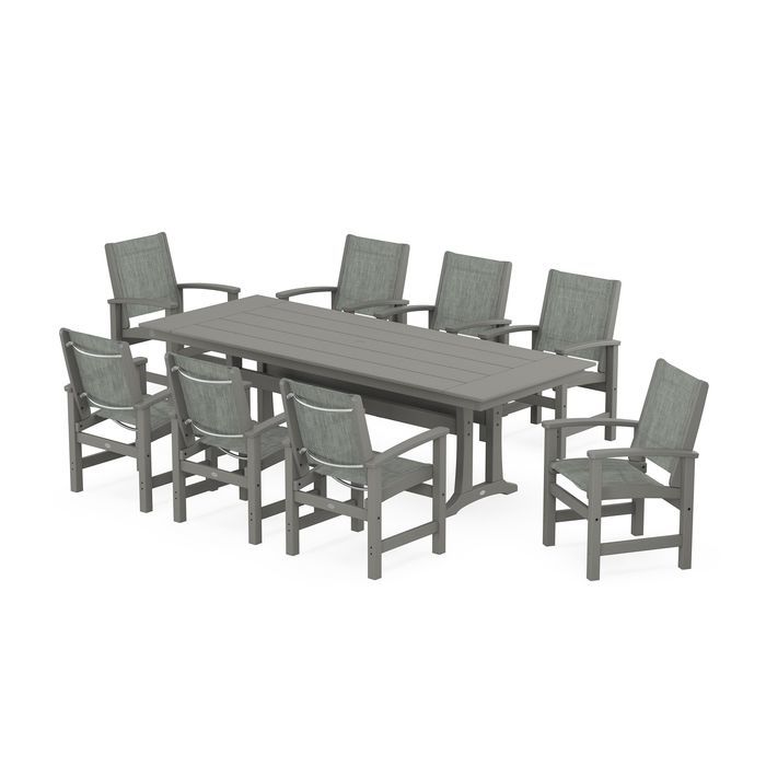 Coastal 9-Piece Farmhouse Dining Set with Trestle Legs