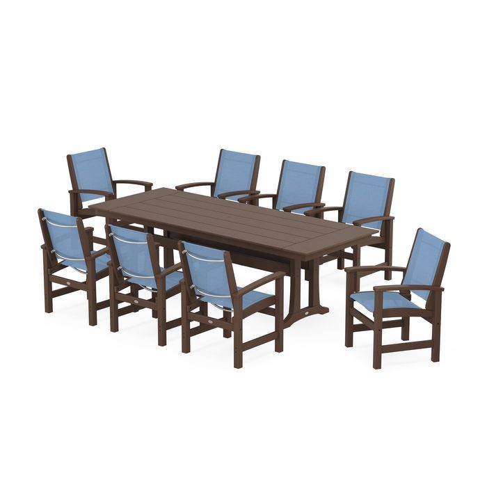 Coastal 9-Piece Farmhouse Dining Set with Trestle Legs