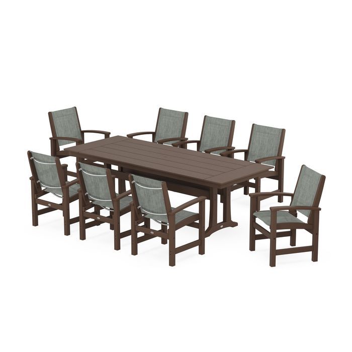 Coastal 9-Piece Farmhouse Dining Set with Trestle Legs