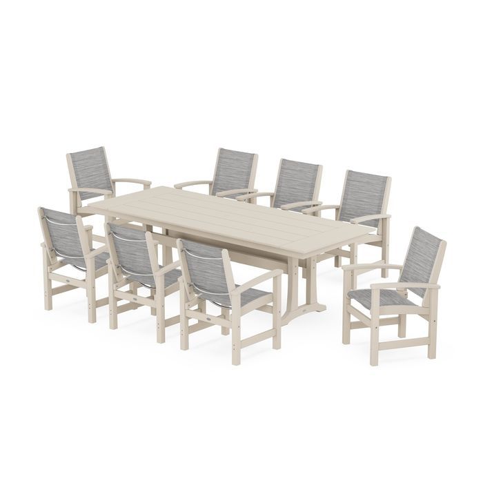 Coastal 9-Piece Farmhouse Dining Set with Trestle Legs