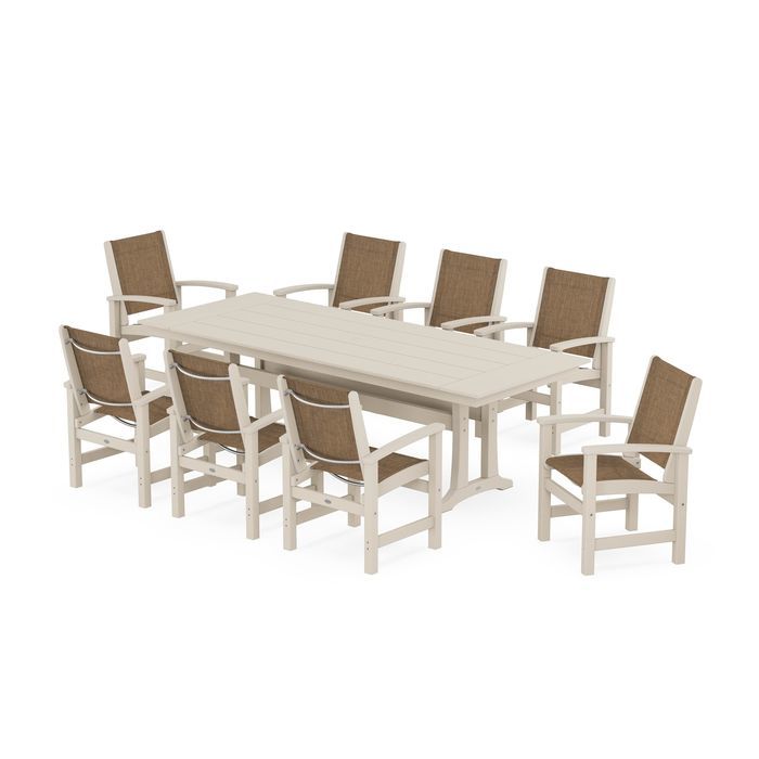 Coastal 9-Piece Farmhouse Dining Set with Trestle Legs