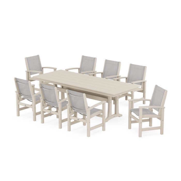 Coastal 9-Piece Farmhouse Dining Set with Trestle Legs