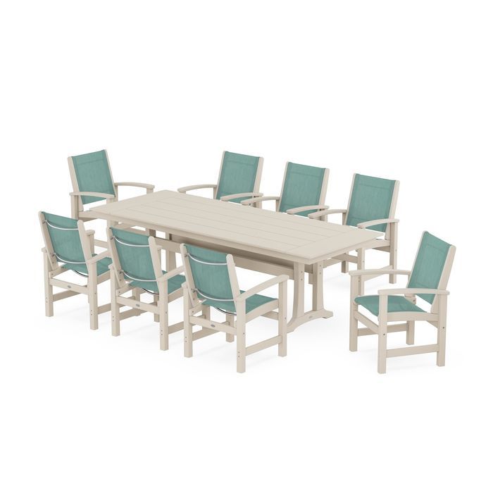 Coastal 9-Piece Farmhouse Dining Set with Trestle Legs