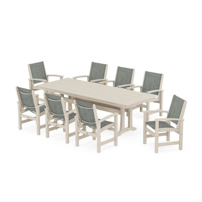 Coastal 9-Piece Farmhouse Dining Set with Trestle Legs
