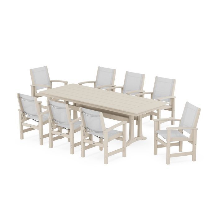 Coastal 9-Piece Farmhouse Dining Set with Trestle Legs