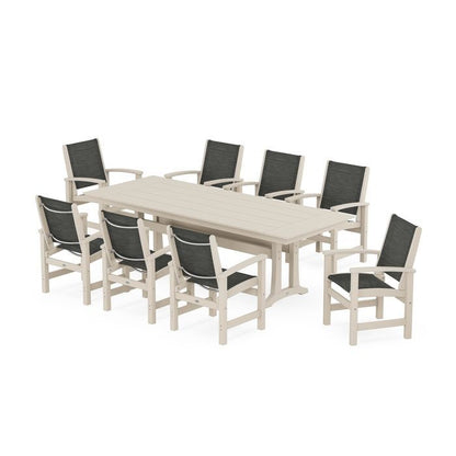 Coastal 9-Piece Farmhouse Dining Set with Trestle Legs