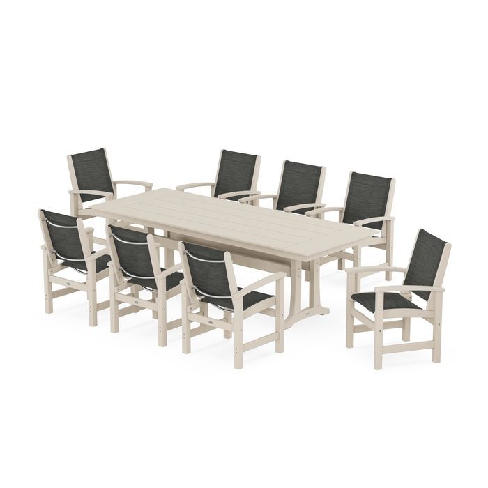 Coastal 9-Piece Farmhouse Dining Set with Trestle Legs
