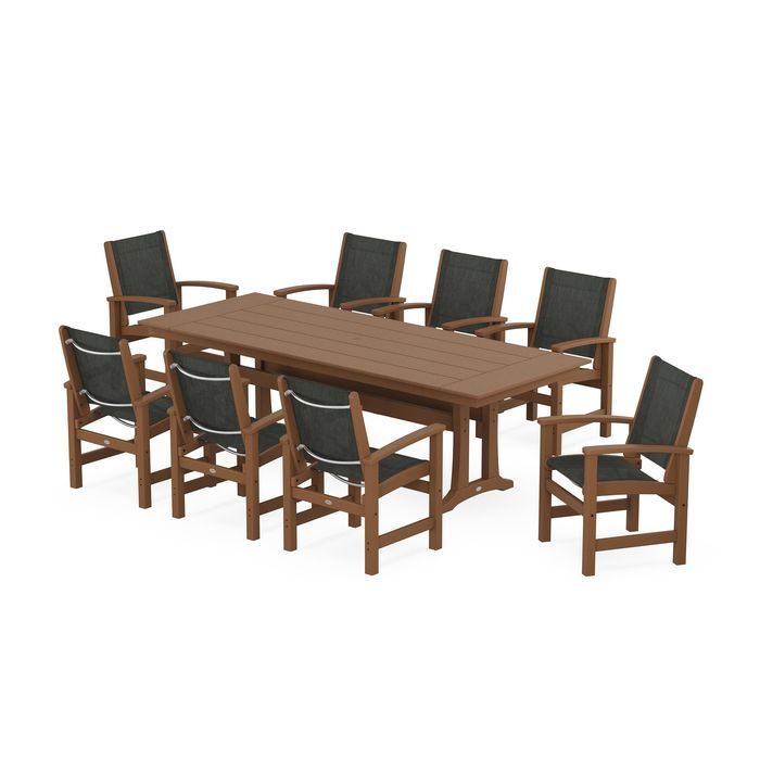 Coastal 9-Piece Farmhouse Dining Set with Trestle Legs